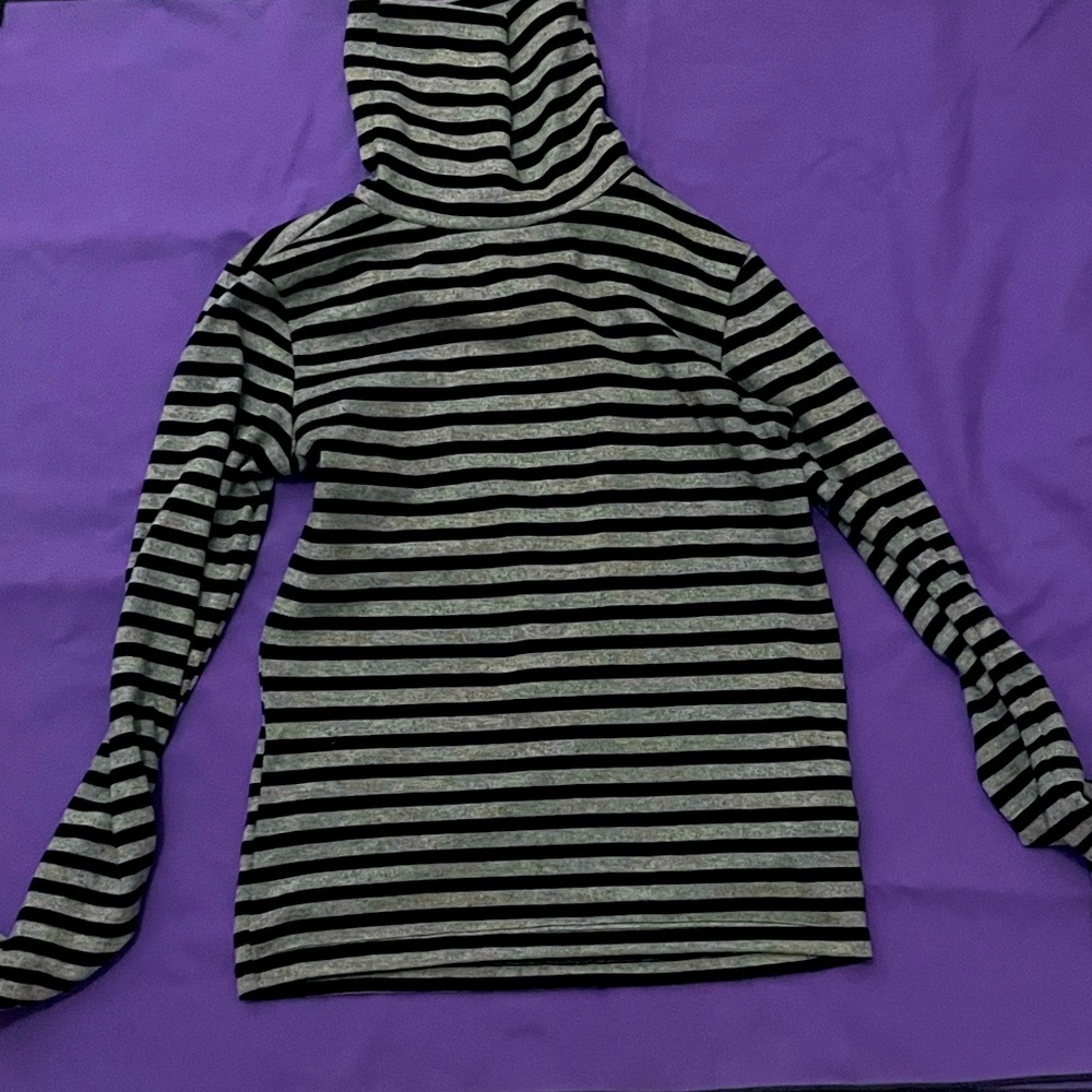 Zara Black and Grey Striped Turtleneck